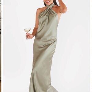 Jasmine halter maxi slip dress from Show Me Your Mumu in moss green
